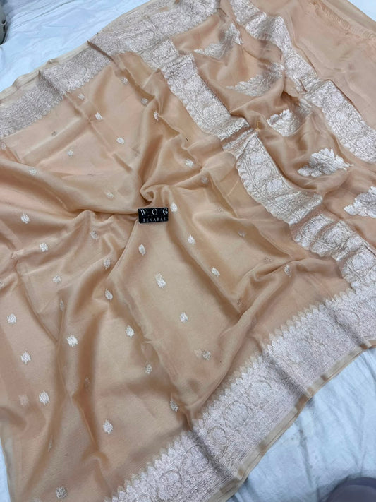 BEIGE HANDWOVEN KHADDI CHIFFON SAREE