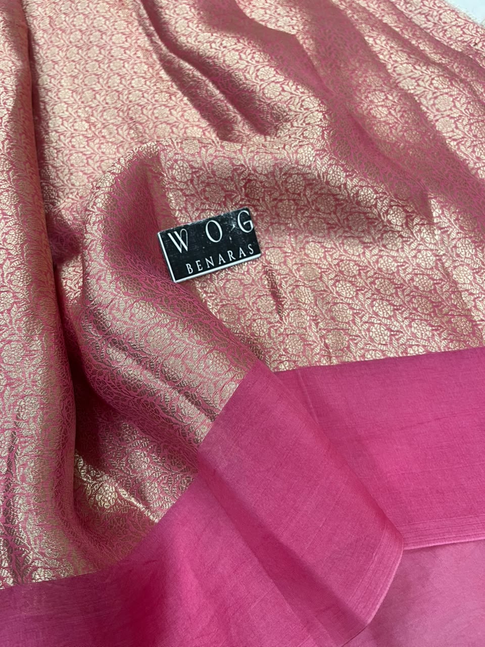 GAZARI PINK PURE KORA SILK SAREE