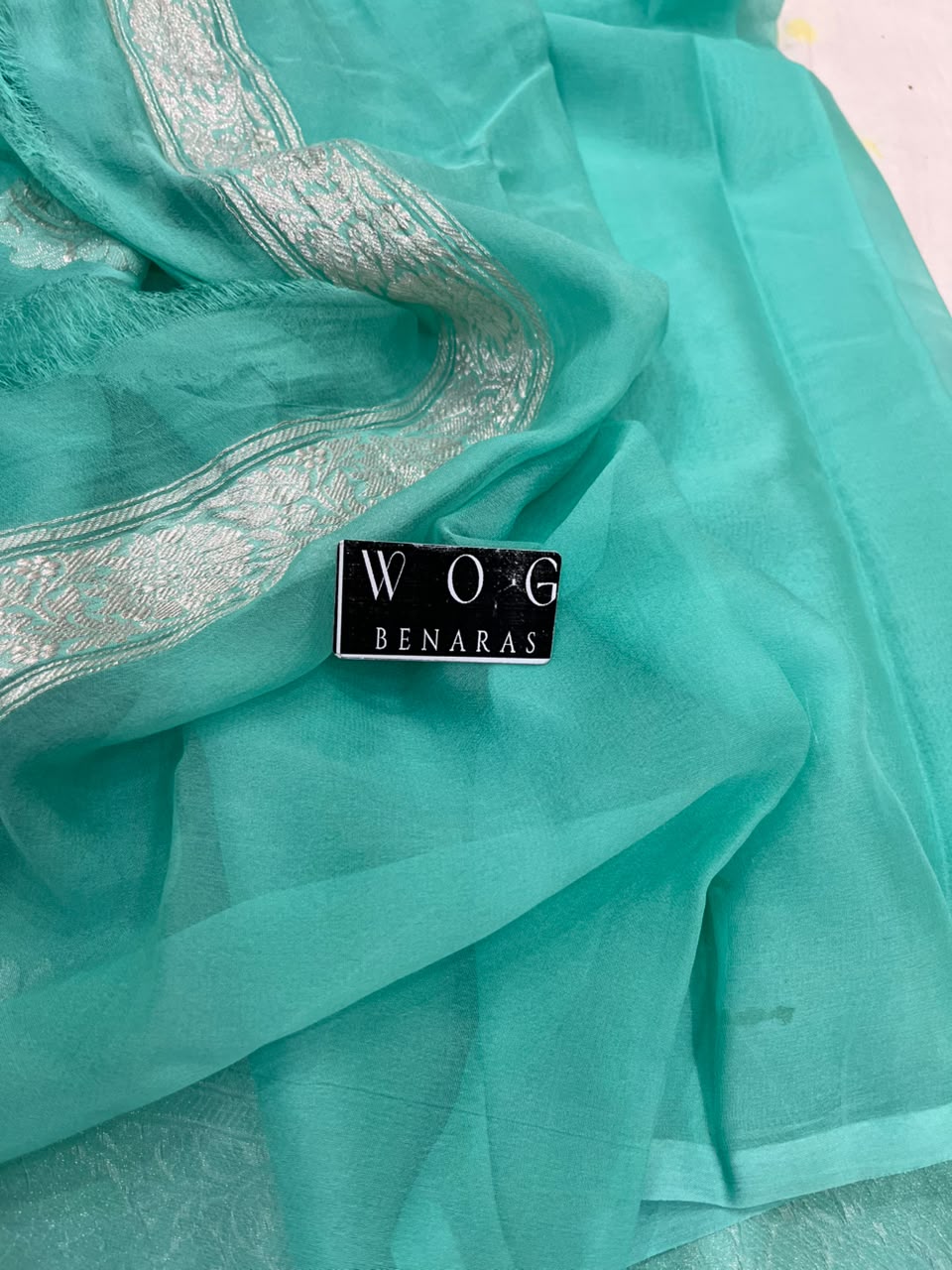 SEA GREEN PURE HANDWOVEN KHADDI CHIFFON SAREE