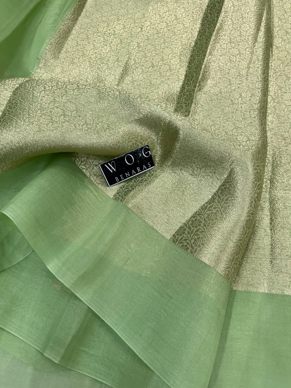 PISTA GREEN PURE KORA SILK SAREE