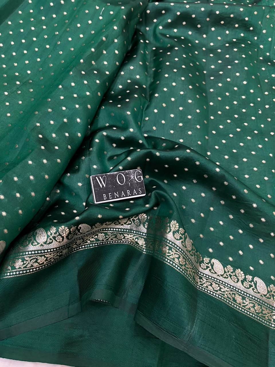 BOTTLE GREEN PURE RAW MANGO SILK SAREE