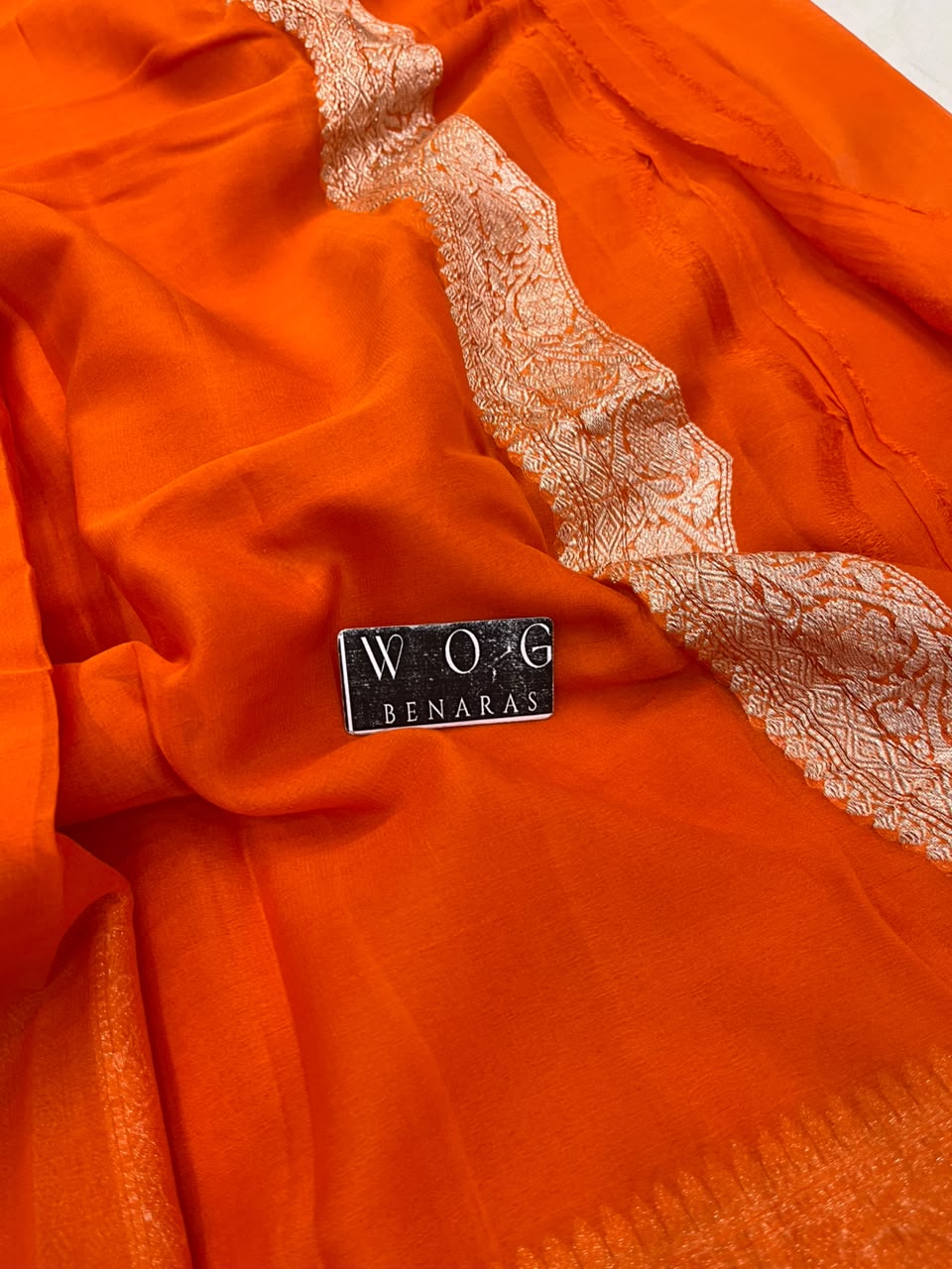 FANTA ORANGE PURE HANDWOVEN KHADDI CHIFFON SAREE