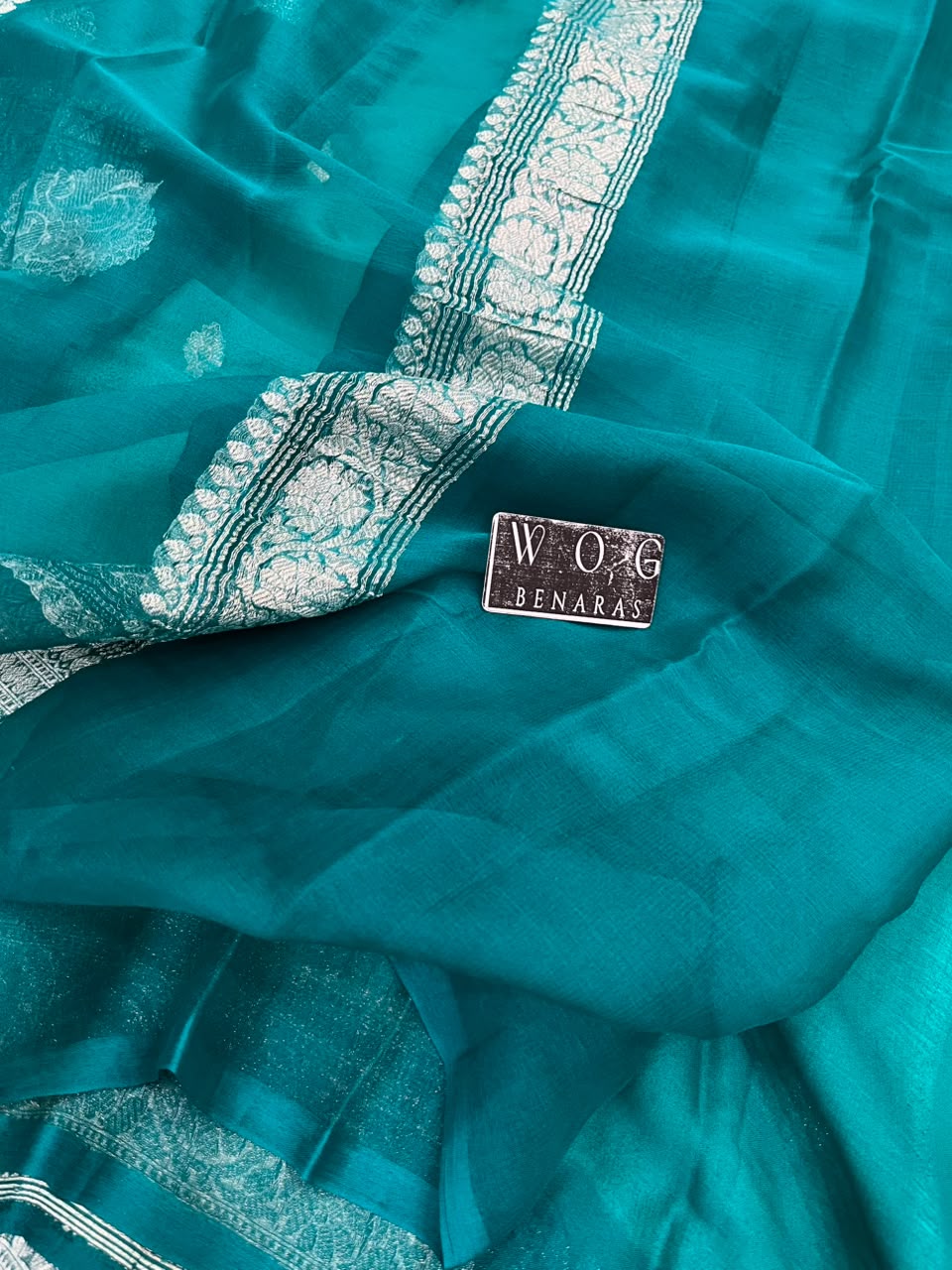 SEA GREEN & SAFAYER PURE HANDWOVEN KHADDI CHIFFON SAREE