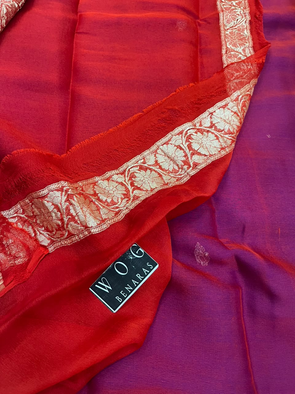 ROYAL & RED PURE HANDWOVEN KHADDI CHIFFON SAREE