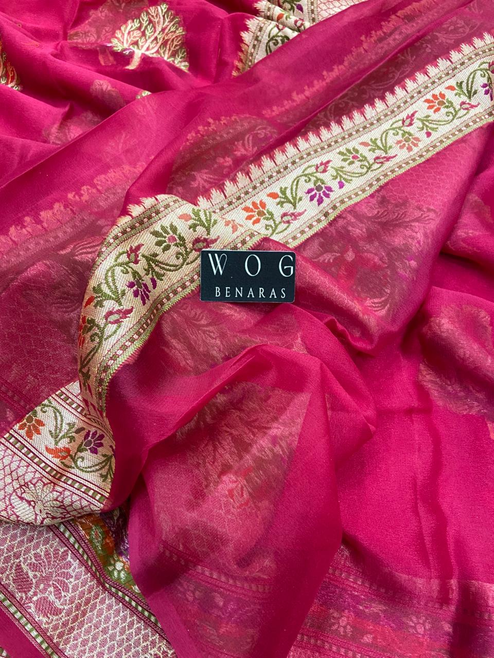 GAZARI PURE KHADDI CREPE SAREE WITH MEENAKARI BUTA