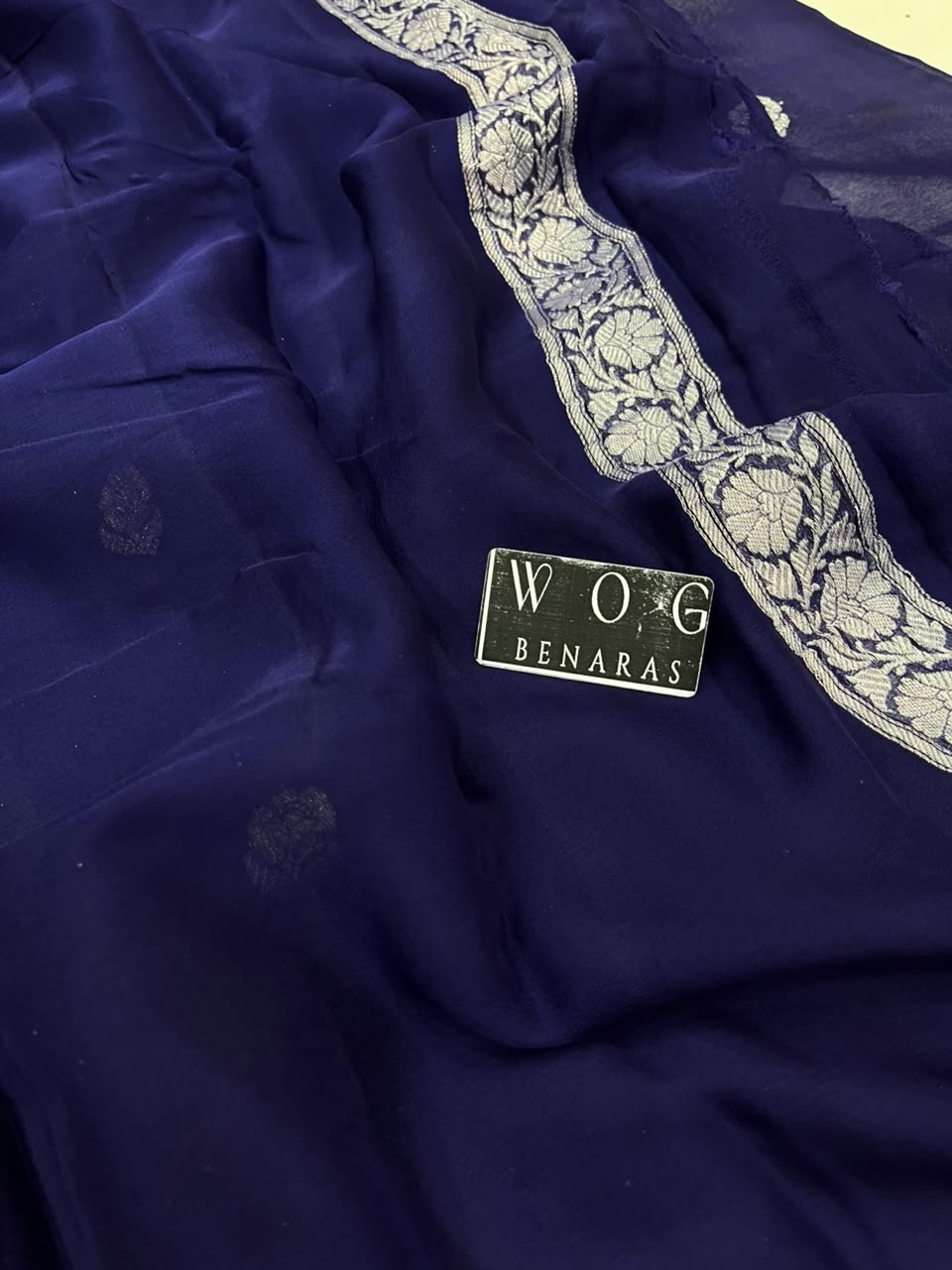 NAVY BLUE PURE HANDWOVEN KHADDI CHIFFON SAREE