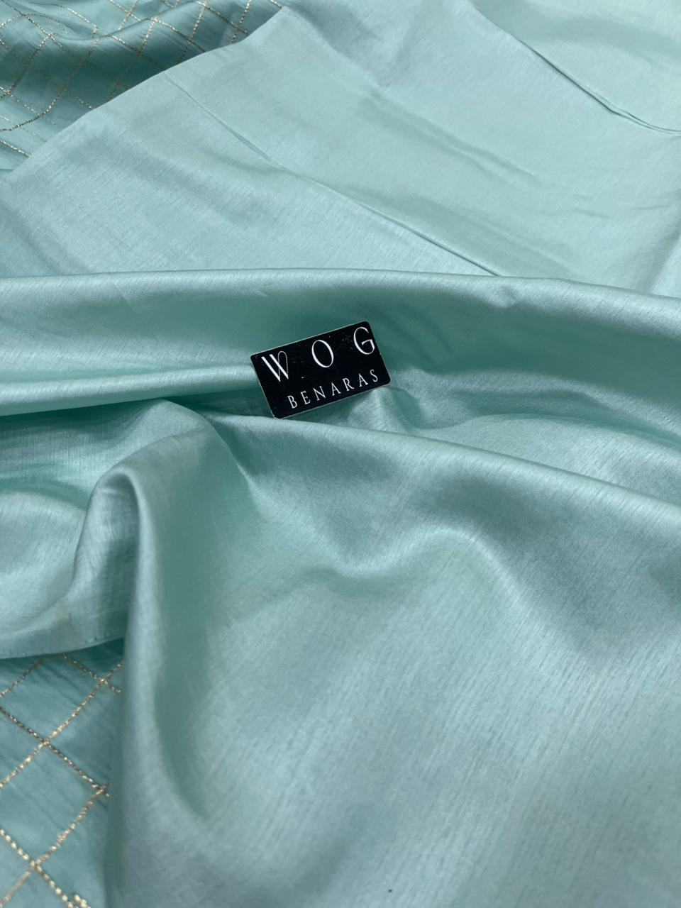 MINT BLUE SILK SAREE WITH FLORAL PALLU