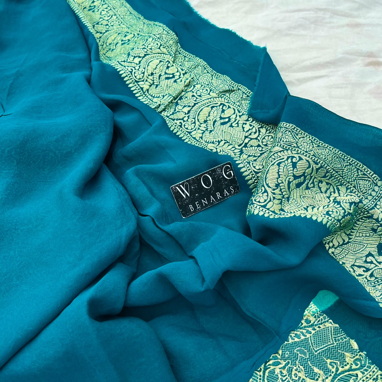 AQUA BLUE&TURQUOISE PURE KHADDI GEORGETTE SAREE
