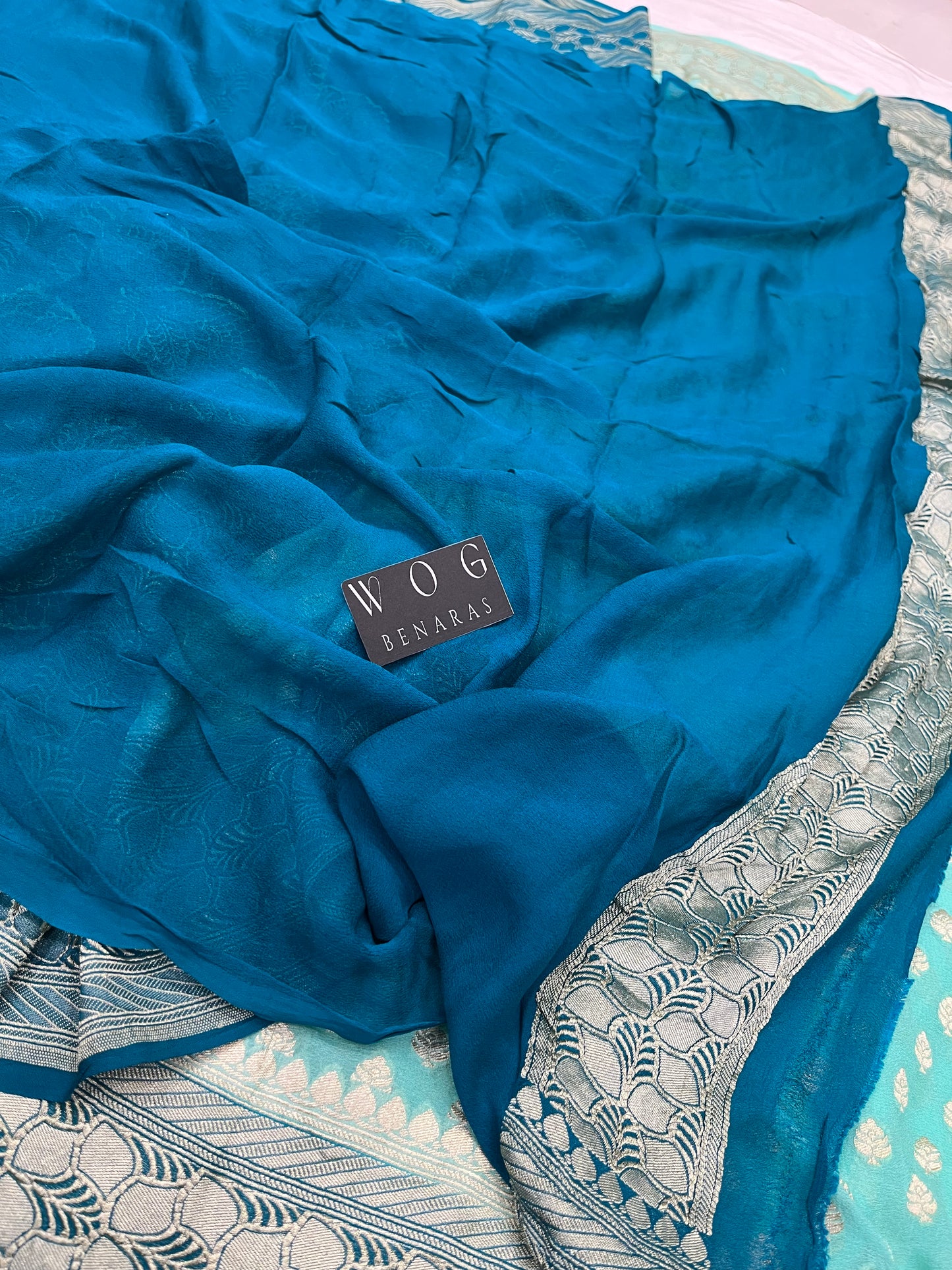 Khaddi Georgette Buti Saree In Aqua Blue