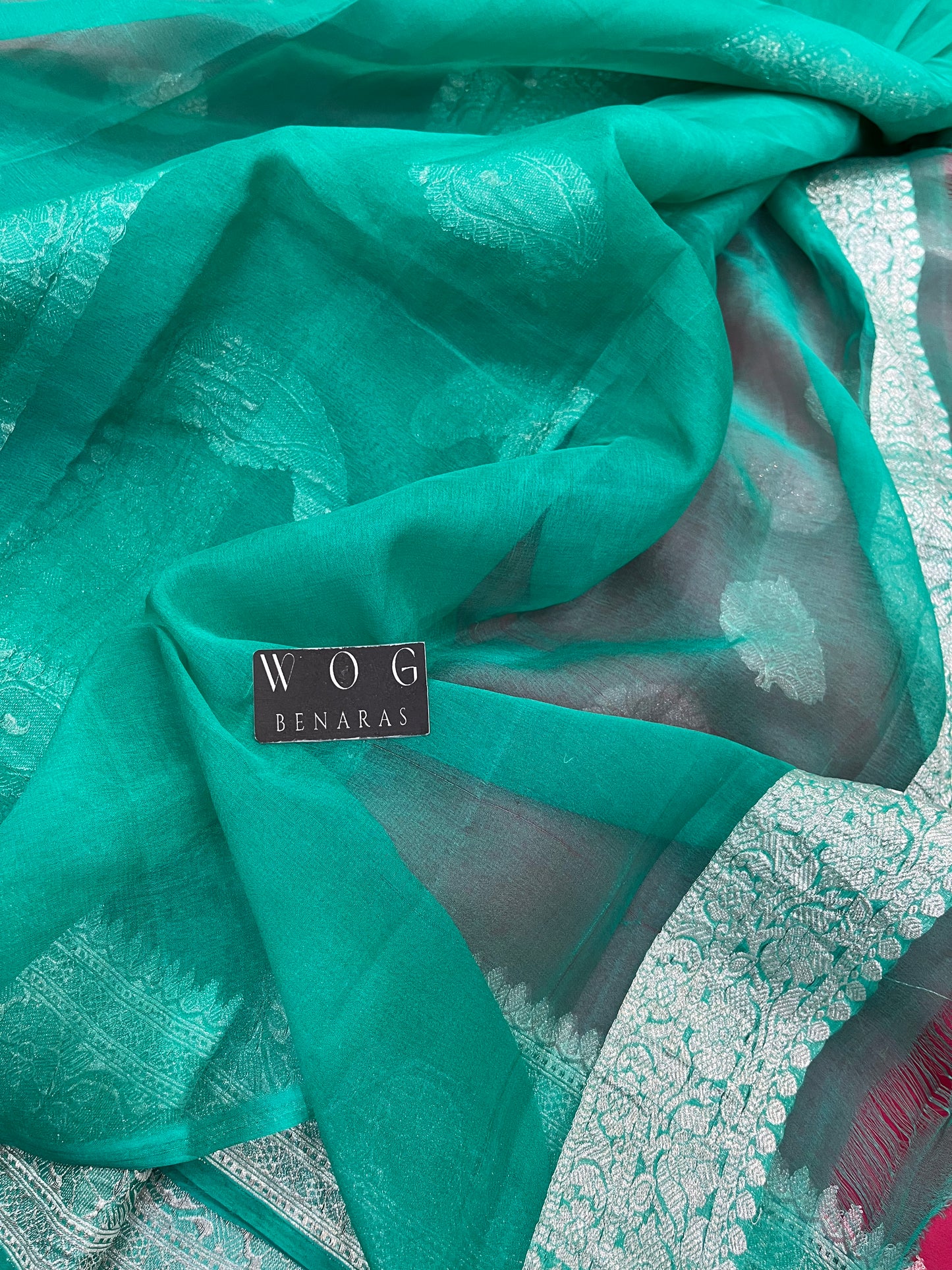 Pure Khaddi Chiffon Buta In Gazari And Aqua Blue