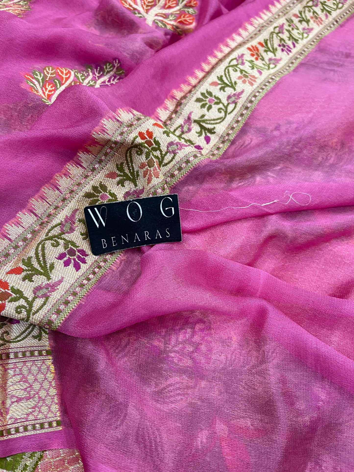 Pure Crep Meenakari Buta in Pink