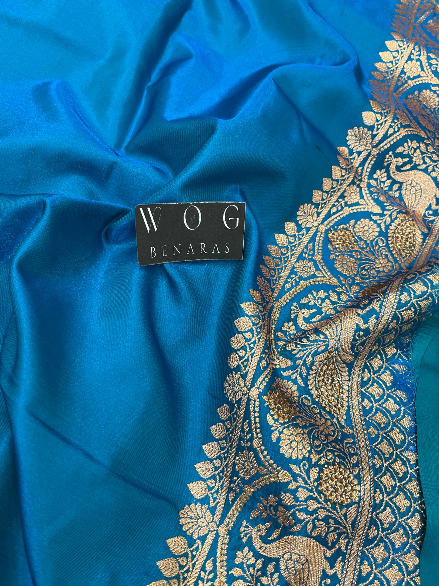 A Bridal Blue Banarasi Mayur jall with Handwork