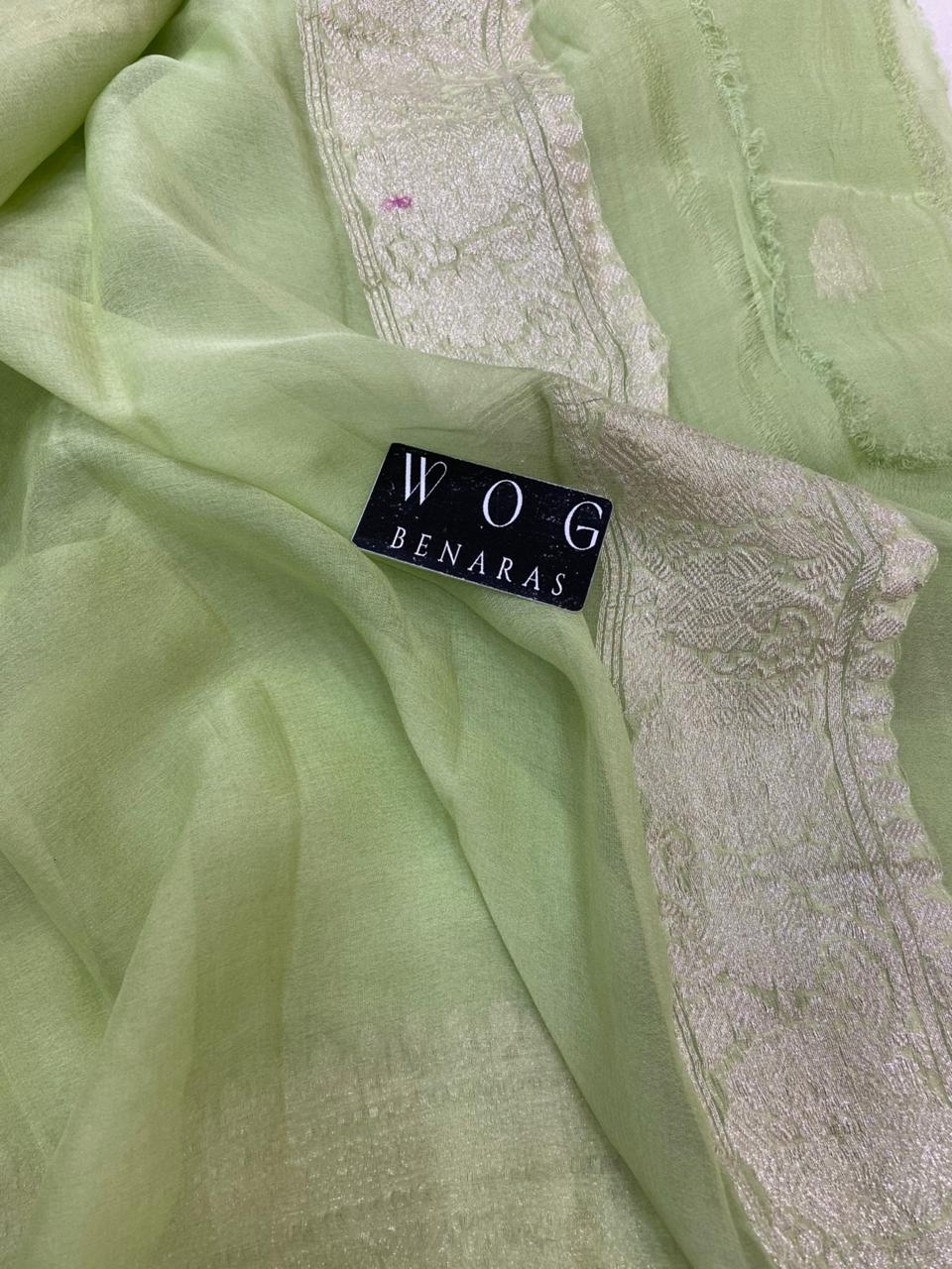 LIGHT PISTA HANDWOVEN KHADDI CHIFFON SAREE