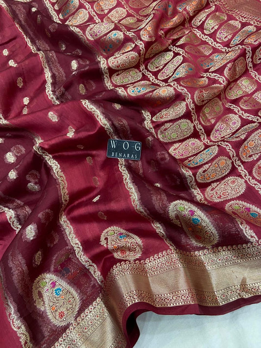 MEHROON PURE CHINIYA SILK SAREE