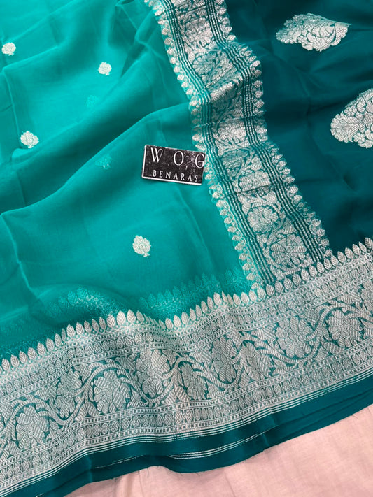 SEA GREEN & SAFAYER PURE HANDWOVEN KHADDI CHIFFON SAREE