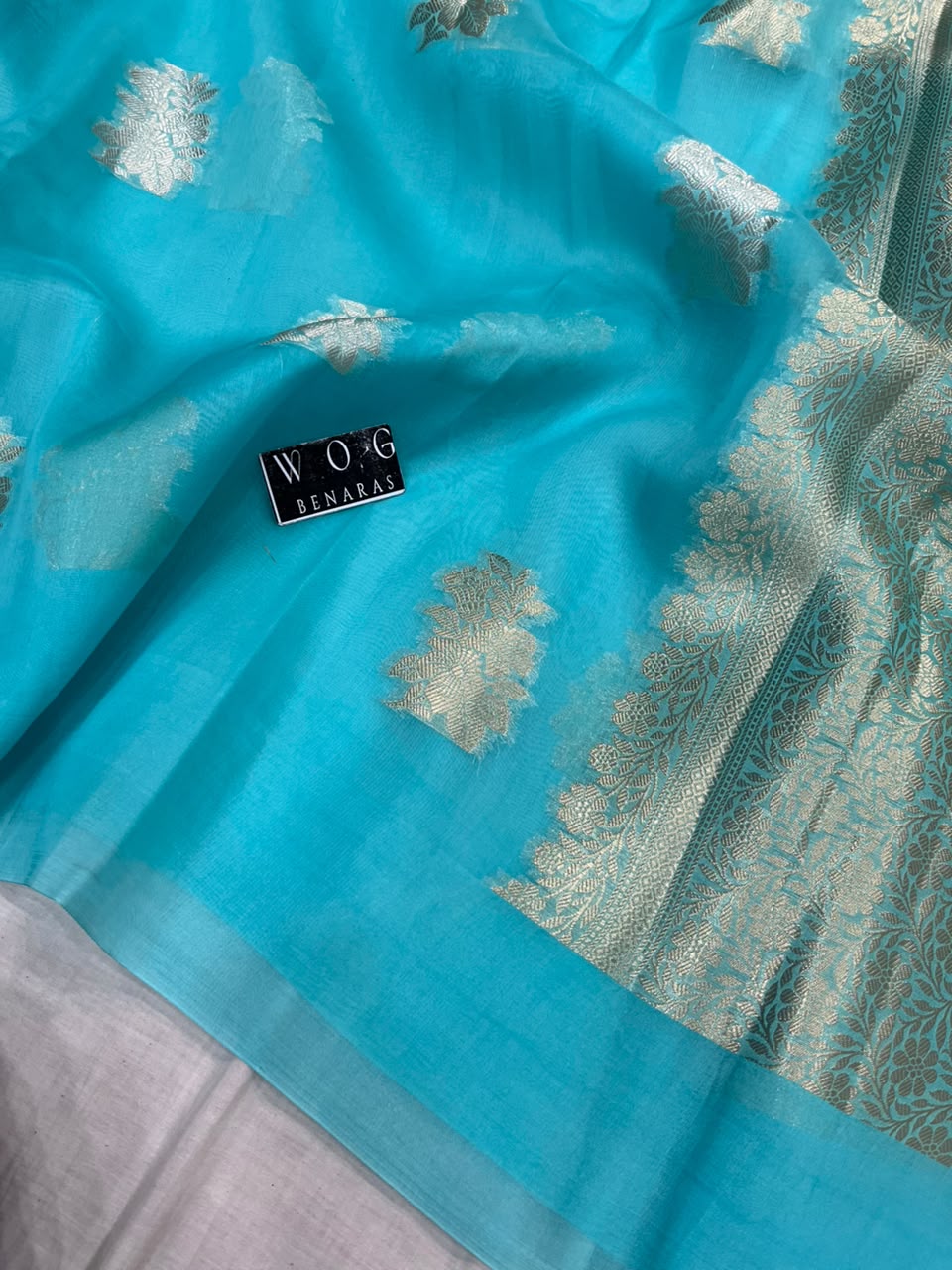 SKY BLUE PURE KORA SILK SAREE
