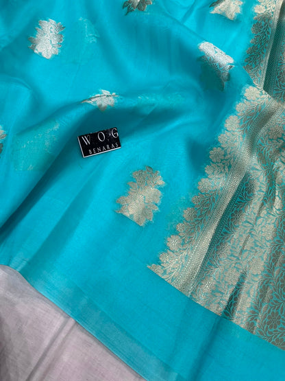 SKY BLUE PURE KORA SILK SAREE