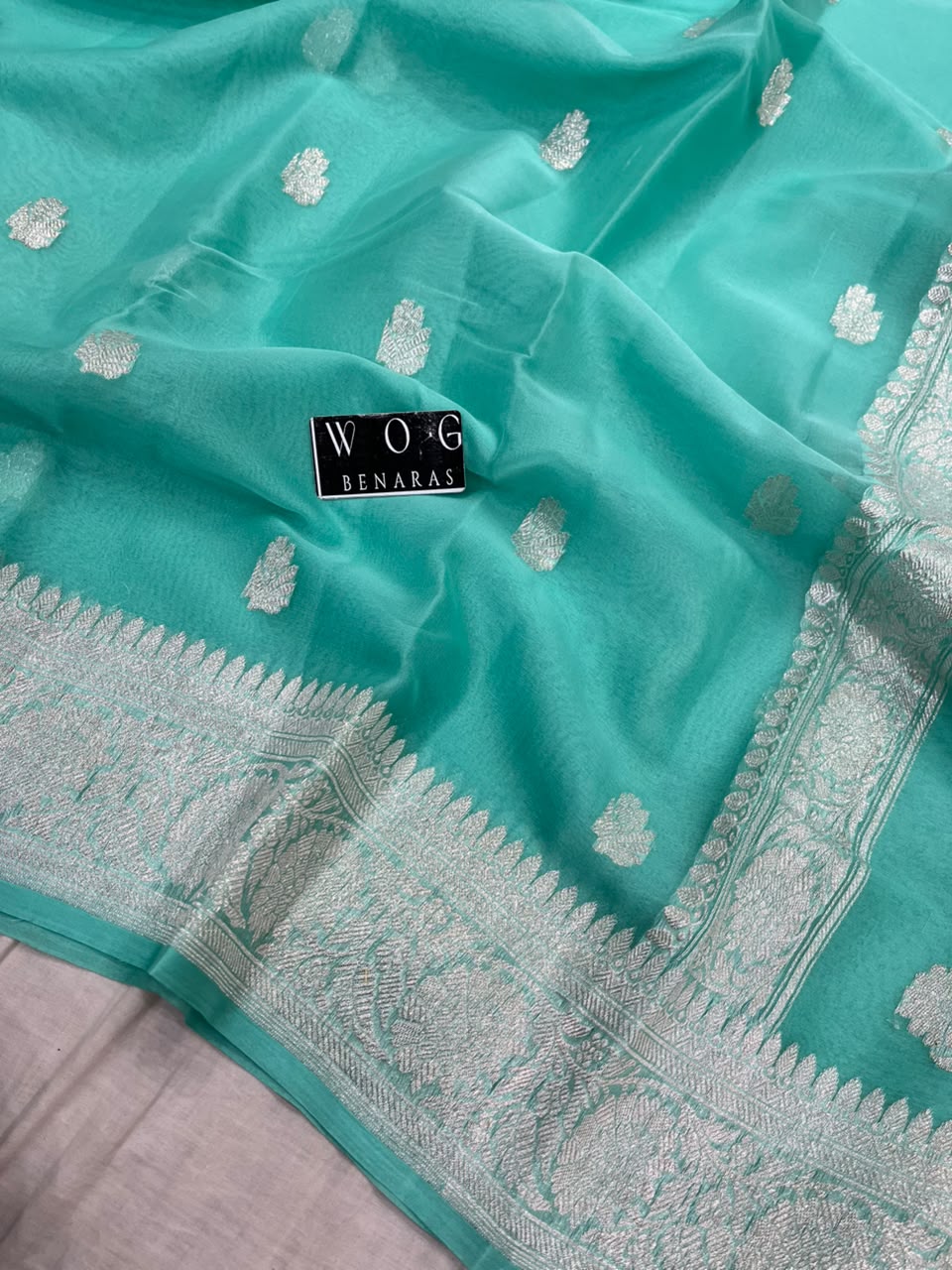 SEA GREEN PURE HANDWOVEN KHADDI CHIFFON SAREE