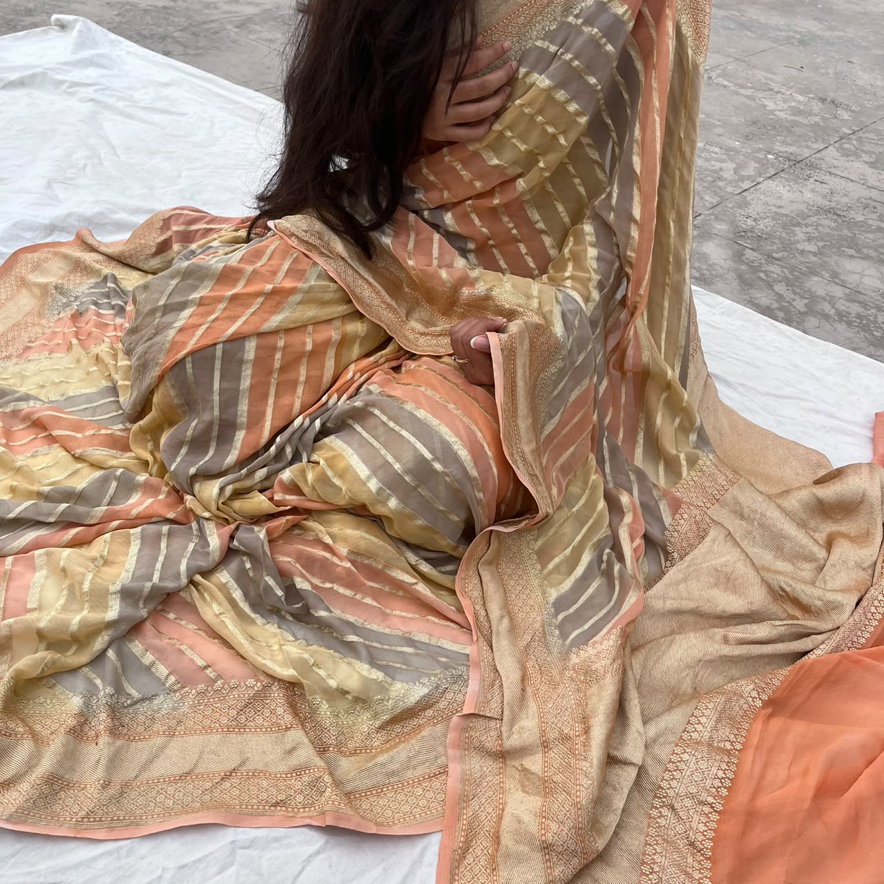 PEACH PURE KHADDI GEORGETTE SAREE IN RANGKAAT