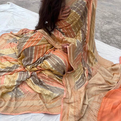 PEACH PURE KHADDI GEORGETTE SAREE IN RANGKAAT