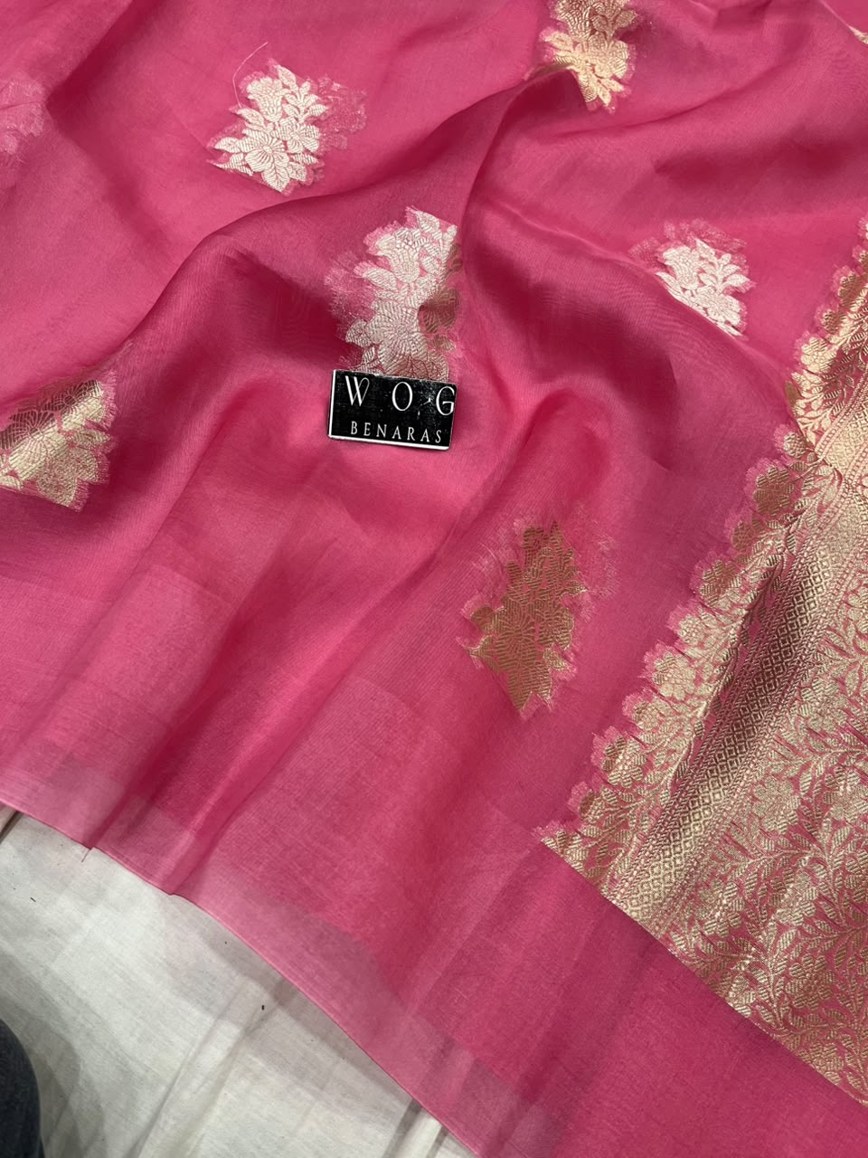 GAZARI PINK PURE KORA SILK SAREE