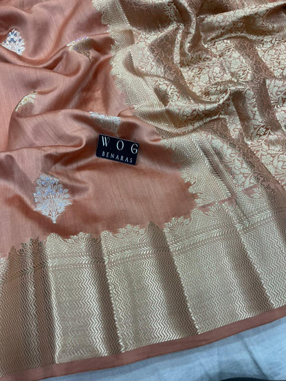 COPPER SHADE PURE CHINIYA SILK BUTA SAREEE