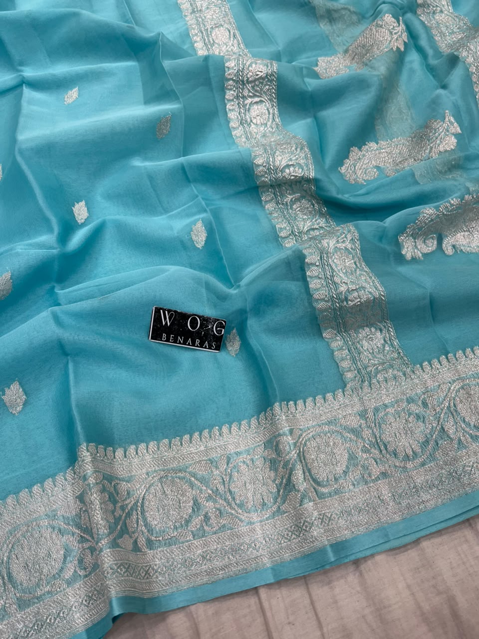 SKY BLUE PURE HANDWOVEN KHADDI CHIFFON SAREE