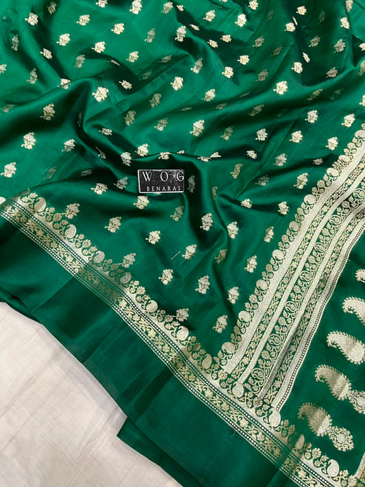 BOTTLE GREEN PURE RAW MANGO SILK SAREE