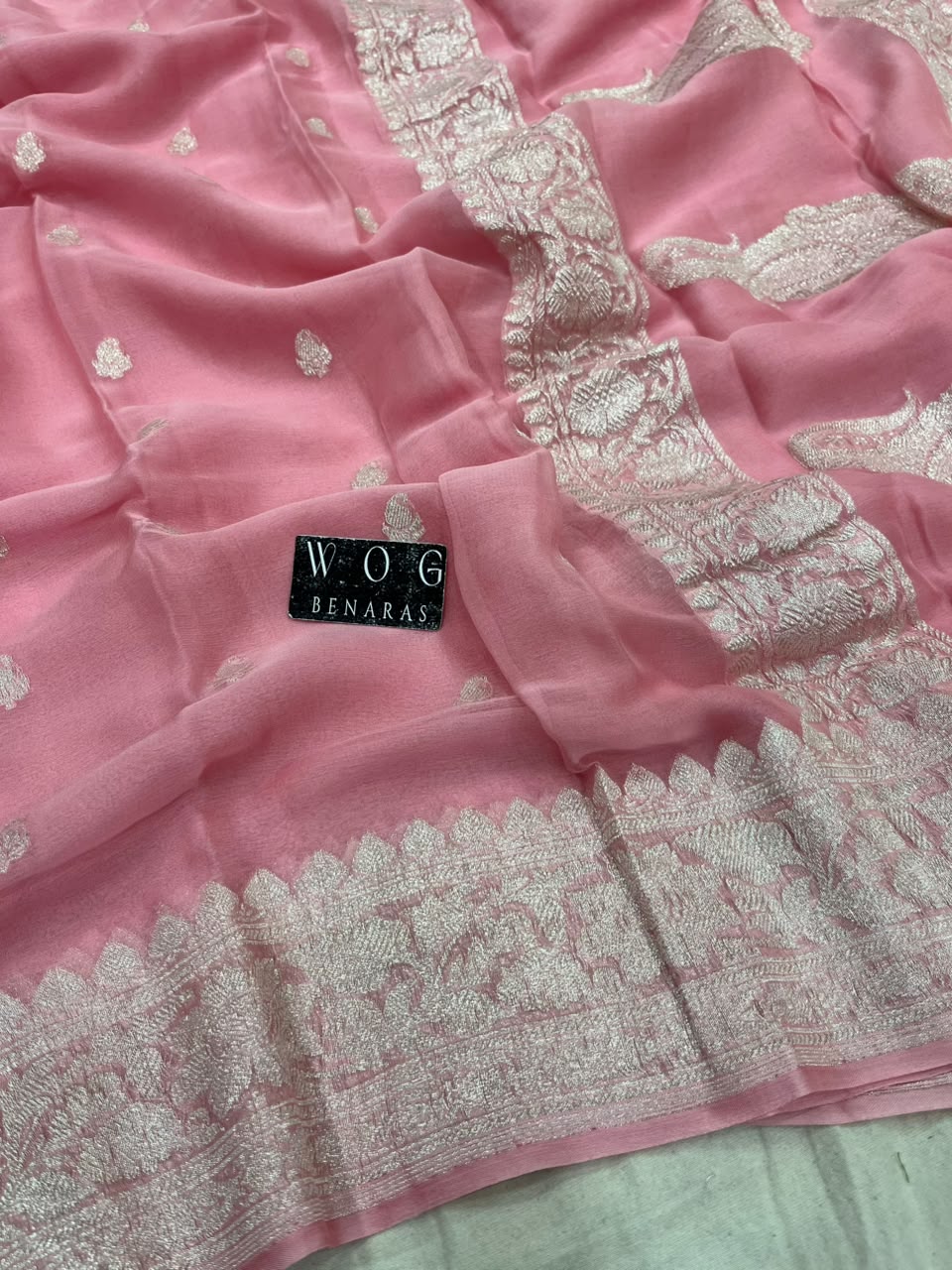 BLUSH PINK HANDWOVEN KHADDI CHIFFON SAREE
