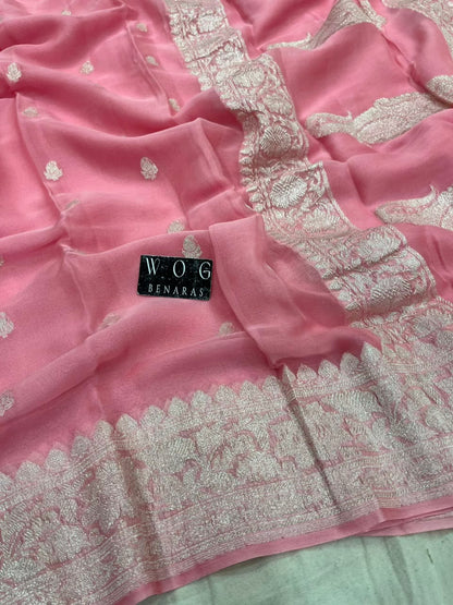 BLUSH PINK HANDWOVEN KHADDI CHIFFON SAREE