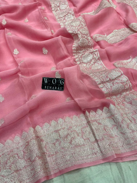 BLUSH PINK HANDWOVEN KHADDI CHIFFON SAREE