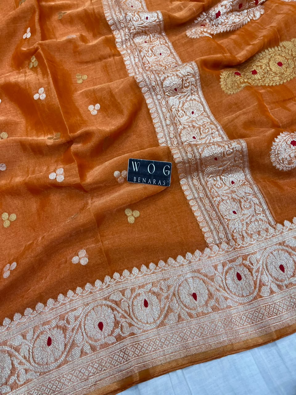 RUST PURE HANDWOVEN KHADDI CHIFFON TISSUE SAREE