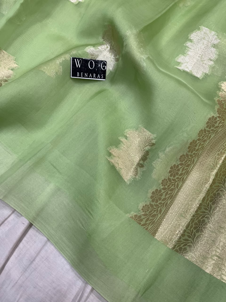 PISTA GREEN PURE KORA SILK SAREE