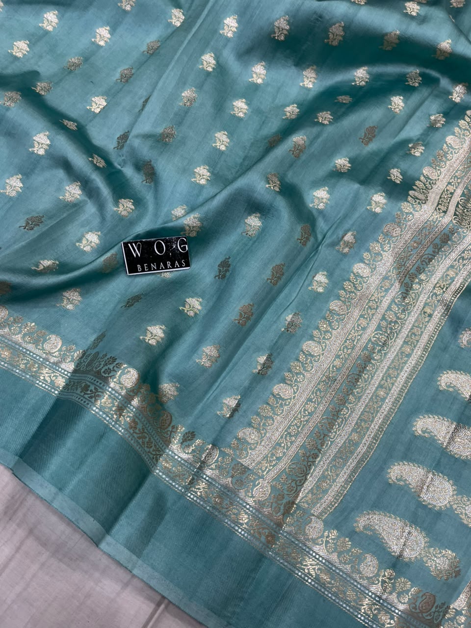 FOREST BLUE PURE RAW MANGO SILK SAREE