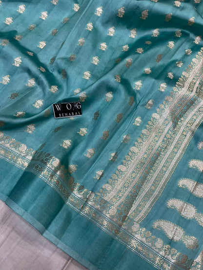 FOREST BLUE PURE RAW MANGO SILK SAREE
