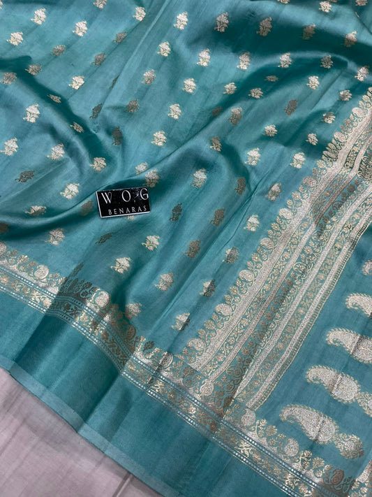 FOREST BLUE PURE RAW MANGO SILK SAREE
