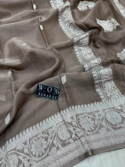 CHARCOAL HANDWOVEN KHADDI CHIFFON SAREE