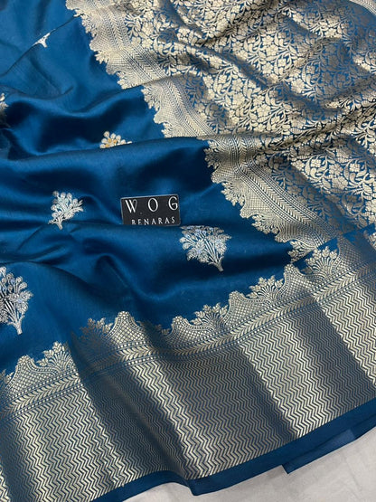 GERMAN BLUE PURE CHINIYA SILK BUTA SAREE