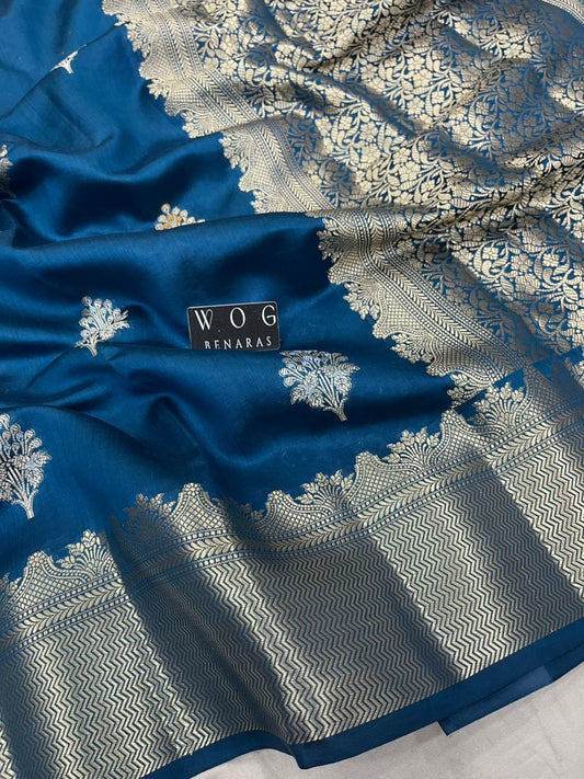 GERMAN BLUE PURE CHINIYA SILK BUTA SAREE