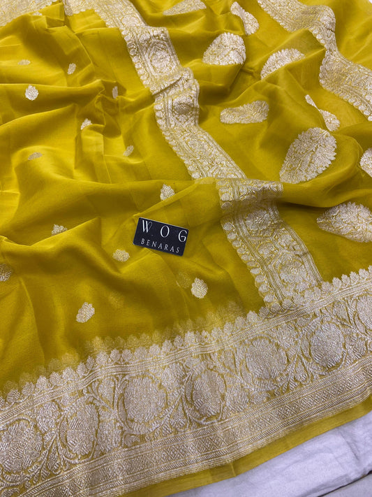 DHANI YELLOW PURE HANDWOVEN KHADDI CHIFFON