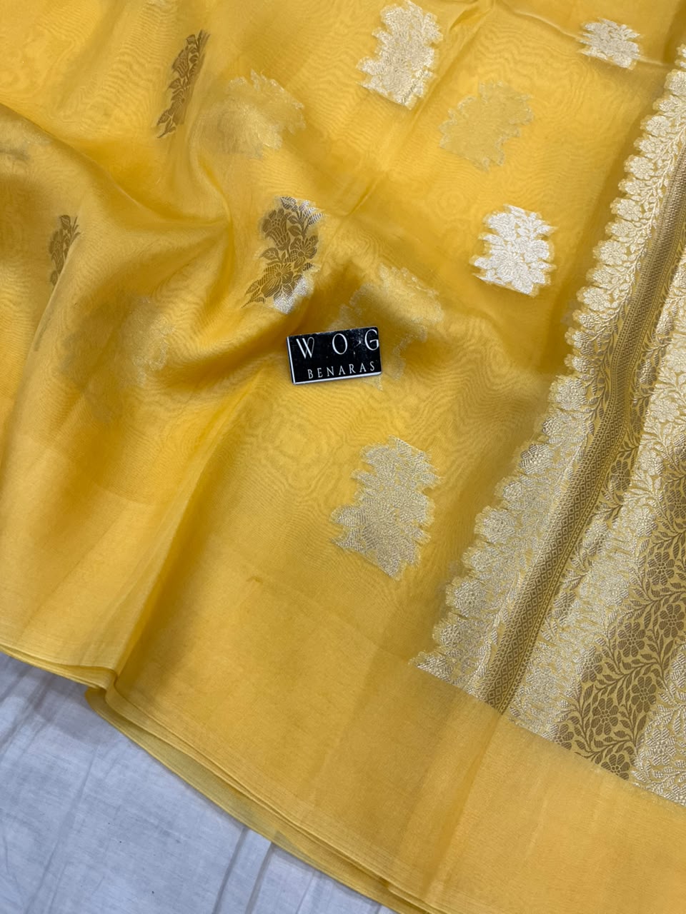 LEMON YELLOW PURE KORA SILK SAREE