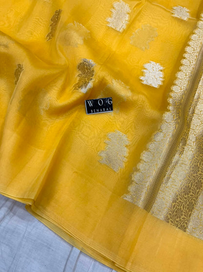 LEMON YELLOW PURE KORA SILK SAREE