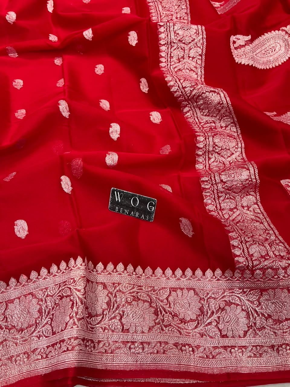 BRIDAL RED PURE HANDWOVEN KHADDDI CHIFFON SAREE