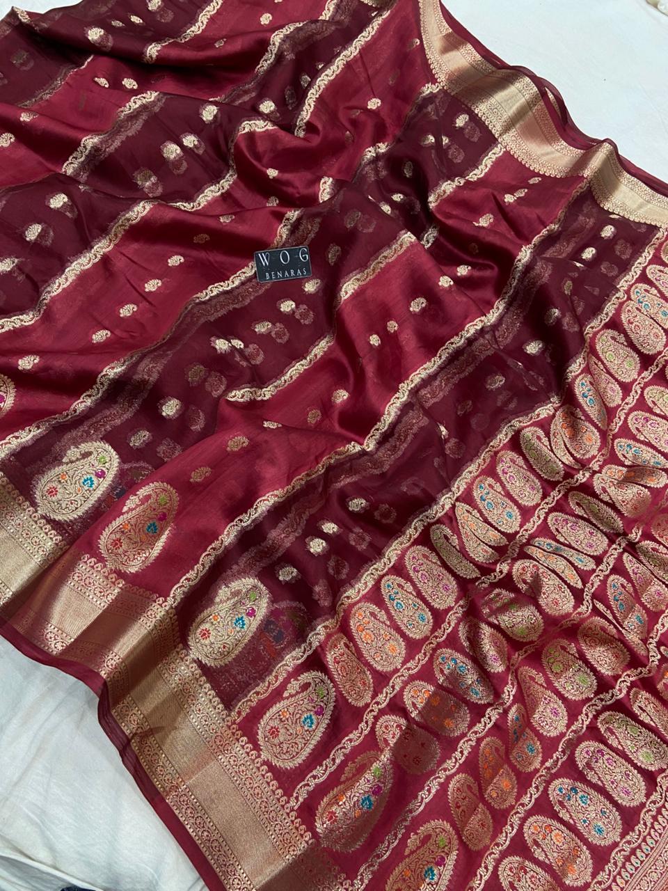 MEHROON PURE CHINIYA SILK SAREE