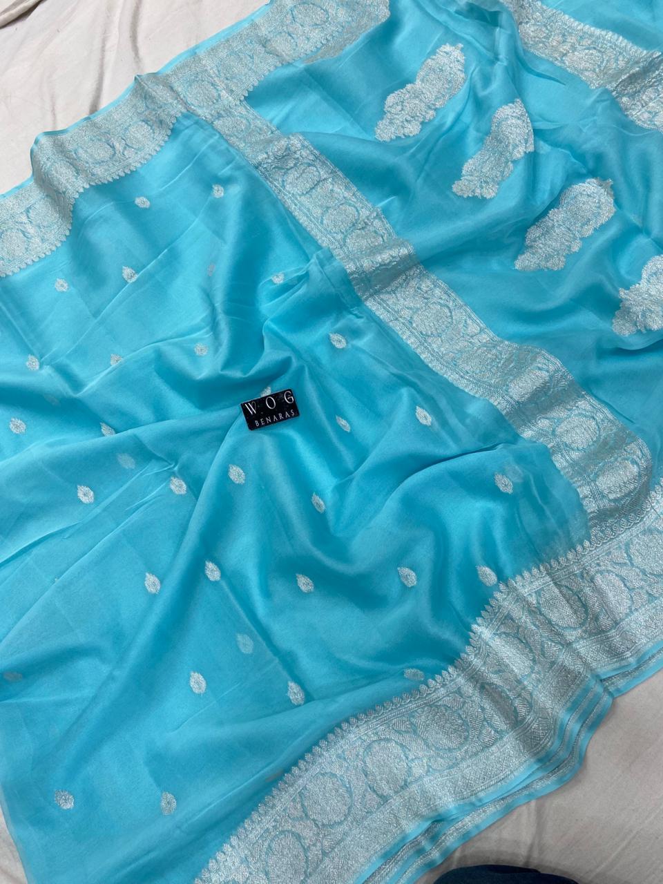 SKY BLUE HANDWOVEN KHADDI CHIFFON SAREE