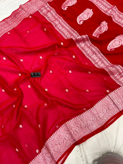 BRIDAL RED PURE HANDWOVEN KHADDI CHIFFON SAREE