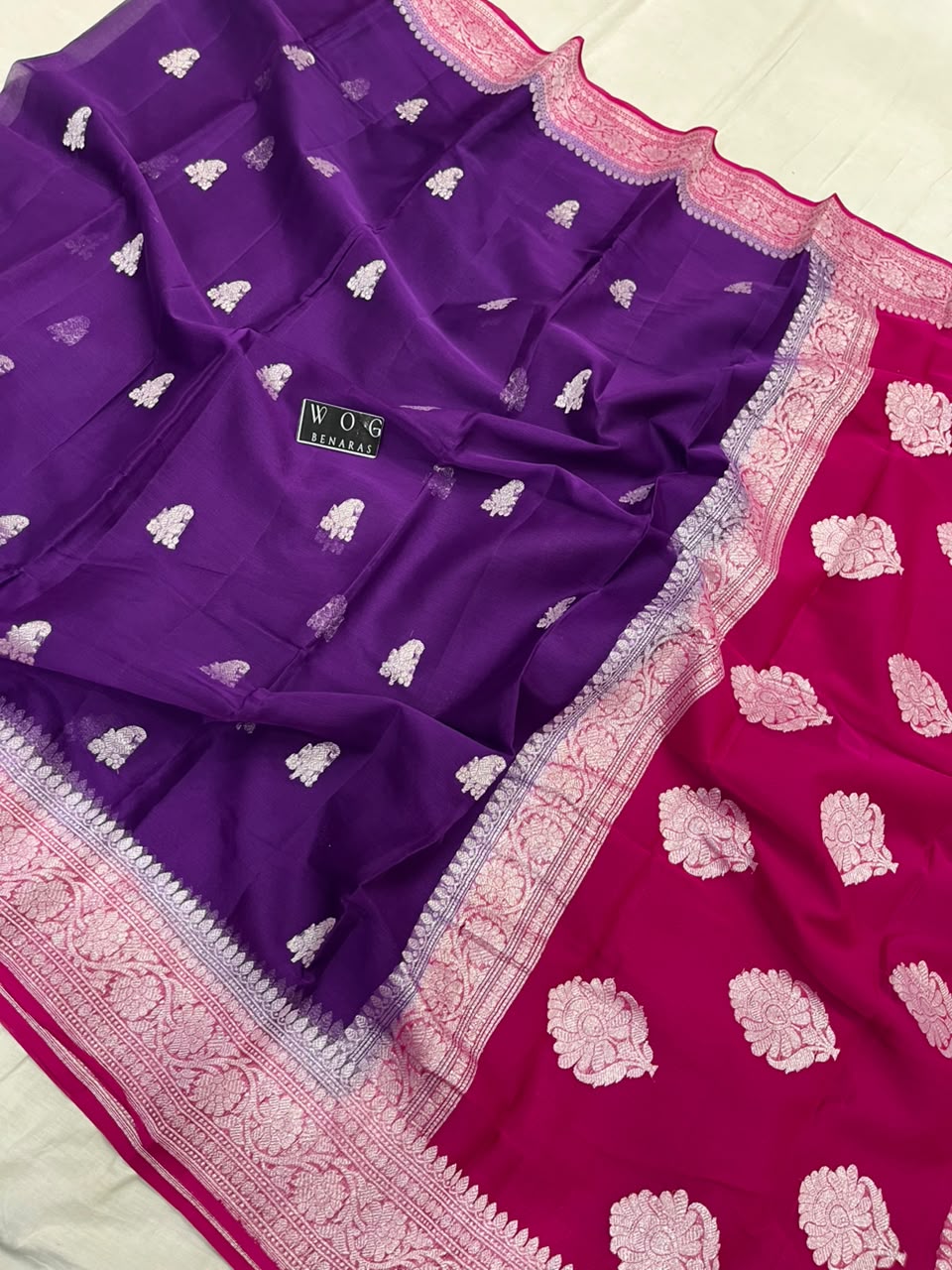 MERGENTA & RANI PURE HANDWOVEN KHADDI CHIFFON SAREE