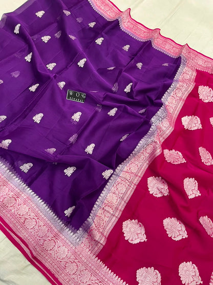 MERGENTA & RANI PURE HANDWOVEN KHADDI CHIFFON SAREE
