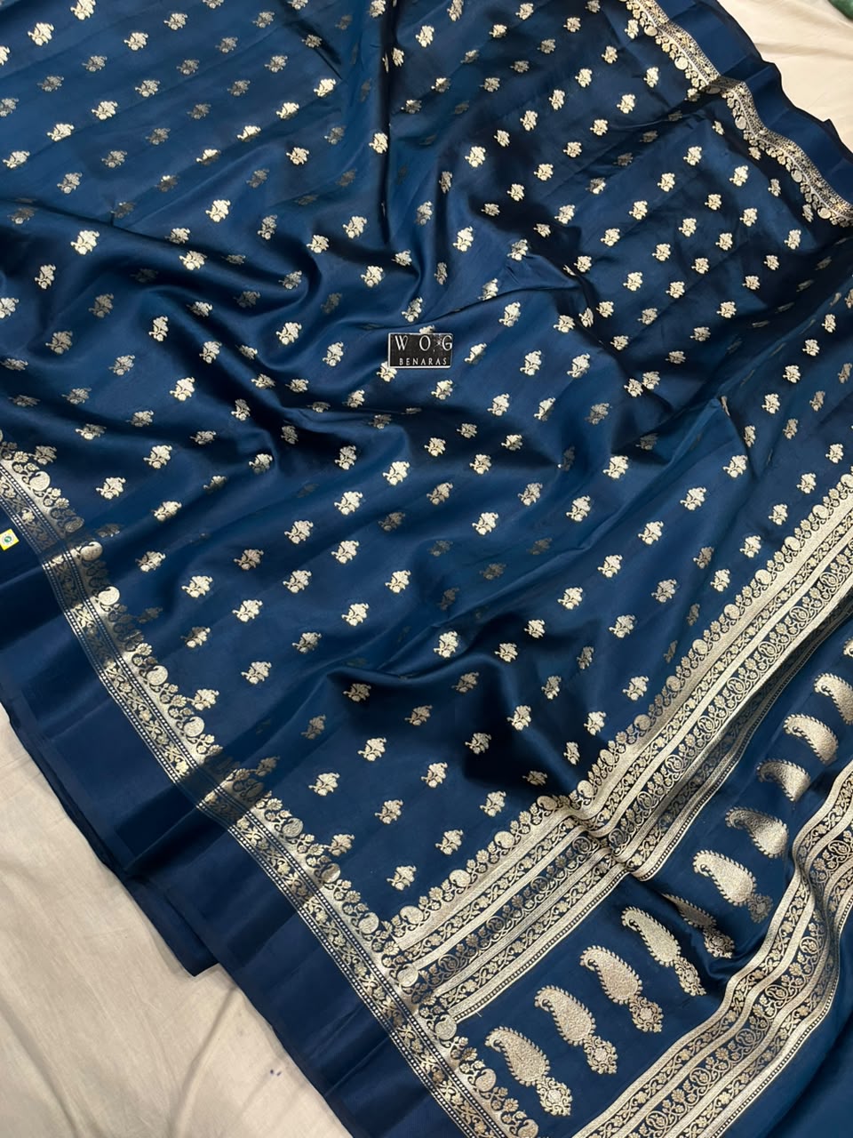 GERMAN BLUE PURE RAW MANGO SILK SAREE