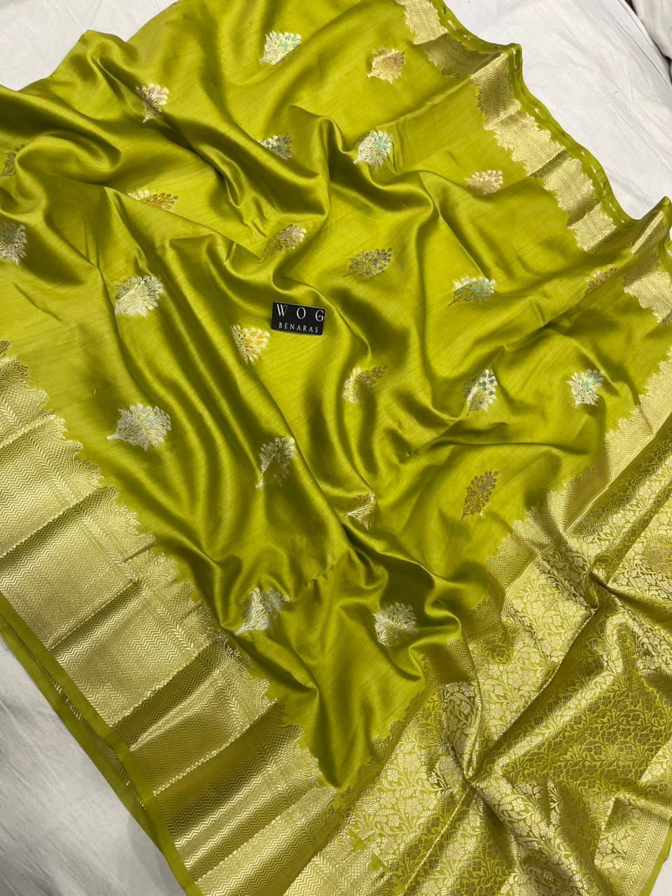 DHANI YELLOW PURE CHINIYA SILK BUTA SAREE